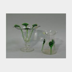 Two Colorless and Green Art Glass Items.