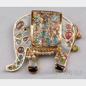 Colored Glass Elephant Pendant/Brooch, Maison Gripoix