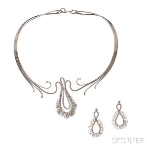 Sterling Silver Necklace and Earrings, Mary Lee Hu