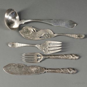 Five Pieces of American Coin Silver Flatware