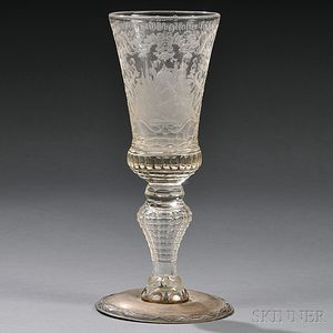 Engraved Bohemian Glass Goblet