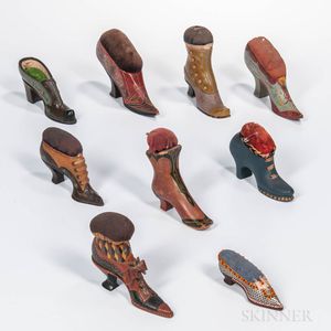 Nine Shoe-form Pincushions