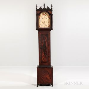 Grain-painted and Gilt Stencil-decorated Wooden Works Tall Clock