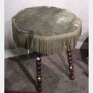 Victorian Velvet and Rope Fringe Covered Octagonal-top Mahogany Barley-twist Tripod Occasional Table.