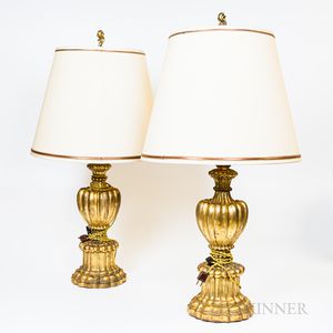 Pair of Gilt Lamps with Shades