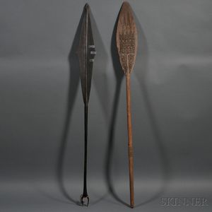 Two Oceanic Carved Wood Paddles
