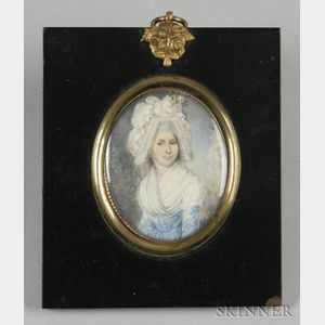 Portrait Miniature of a Woman in a Blue Gown and Fancy White Bonnet