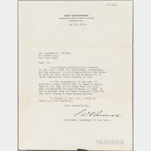 Roosevelt, Franklin Delano (1882-1945) Typed Letter Signed, 16 May 1918.