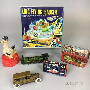 Six Lithographed and Painted Tin and Iron Toys