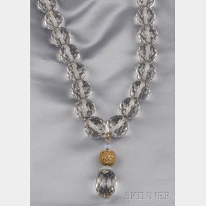 Large Rock Crystal Bead Pendant Necklace