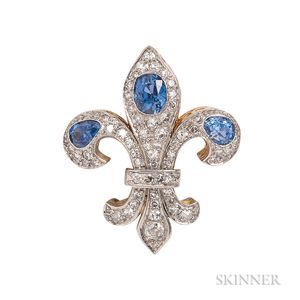 18kt Gold, Sapphire, and Diamond Fleur-de-lis Pendant/Brooch