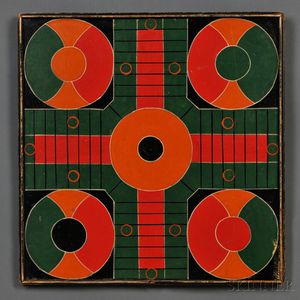 Polychrome-painted Parcheesi Game Board