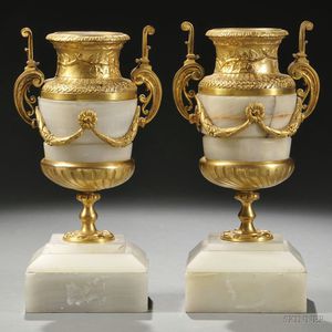 Pair of Dore Bronze-mounted Onyx Urns