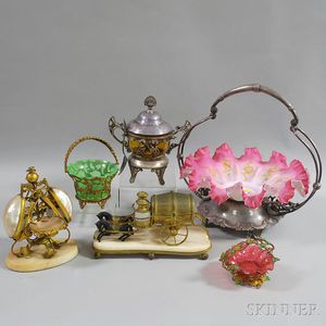 Six Victorian Metal and Glass Table Articles