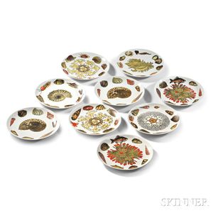 Nine Fornasetti "Conchiglie" Pattern Dinner Plates