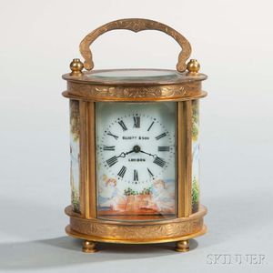 French Miniature Gilt and Porcelain Panel Carriage Clock
