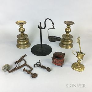 Seven Early Iron and Brass Lighting Items