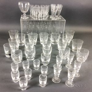 Forty-eight Mostly Steuben Colorless Glass Cordials and Whiskeys