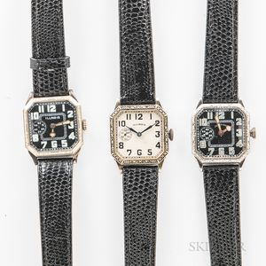 Three Illinois Watch Co. "Square Cut Corner" Wristwatches