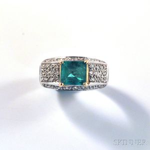 Bicolor 14kt Gold, Emerald, and Diamond Ring