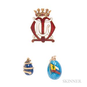 Two Egg Charms and an Initial Pin