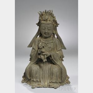 Asian Bronze Seated Female Figure with Child