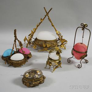 Five Victorian Egg-form Covered Boxes