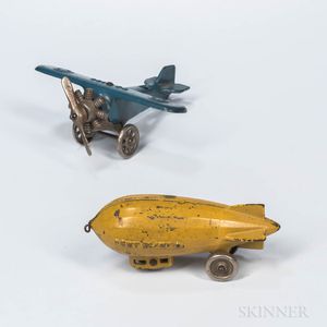 Cast Iron Airplane and Blimp Toys