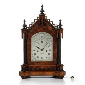 Gothic-style Burr Walnut Table Clock