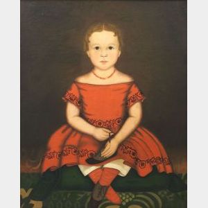 Ch... Murdoch (American, ac. circa 1851) Portrait of a Girl in a Red Dress.