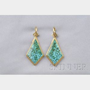 18kt and 22kt Gold and Turquoise in Matrix Earpendants