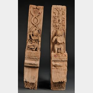 Pair of Wood Temple Door Fragments