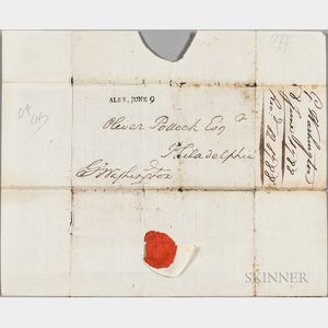 Washington, George (1732-1799) Free Franked Postmarked Envelope with Seal, 8 June 1788.