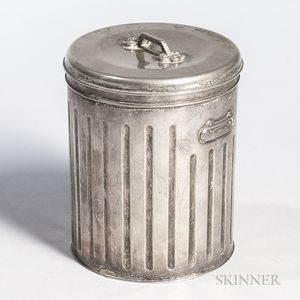 Miniature Silver-plate Garbage Can and Lid