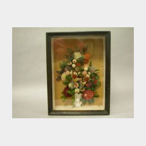19th Century Woolwork Floral Bouquet Shadowbox.