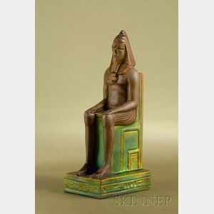 Zsolnay Green Lustre Decorated Figure of a Seated Pharaoh