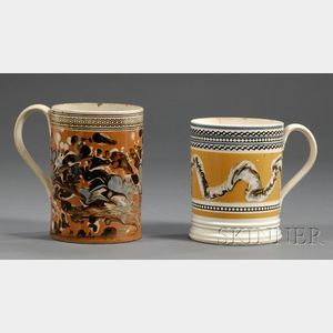Two Mochaware Quart Mugs