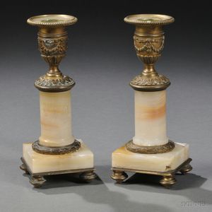 Pair of Gilt-bronze-mounted Onyx Candlesticks