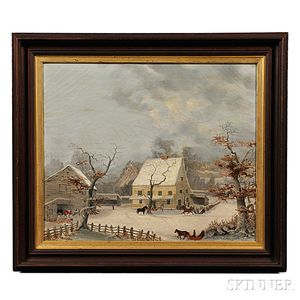 American School, Late 19th Century Winter Farm Scene.