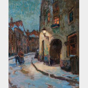 Bernardus Petrus (Ben) Viegers (Dutch, 1886-1947) Winter Night in the Village
