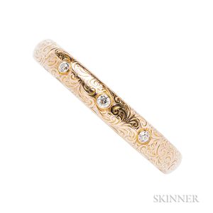 Art Nouveau 14kt Gold and Diamond Bangle Bracelet