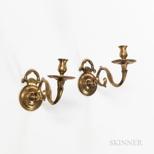 Pair of Brass Scroll-arm Candle Sconces