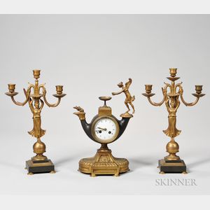 Three-piece Empire Bronze Clock Garniture