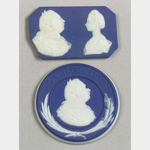 Two Wedgwood Dark Blue Jasper Dip Portrait Medallions