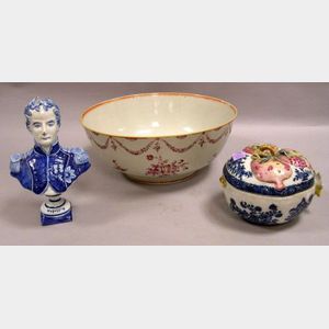Chinese Export Porcelain Pomegranate-form Box, Decorated Bowl, and Tin Glazed Bust of Napoleon.