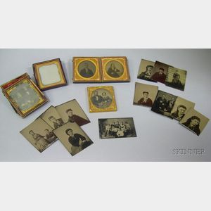 Four Cased Daguerreotype Portraits of Couples and a Group of Loose Tintypes.