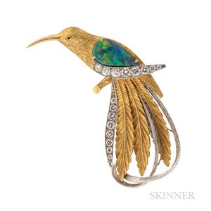 Opal and Diamond Exotic Bird Brooch