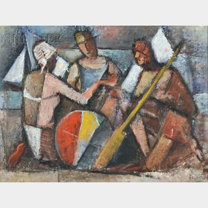 Simkha Simkhovitch (Russian/American, 1893-1949) Three Figures in a Cubist Beach Scene