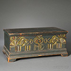 Miniature Carved and Paint-decorated Pine Six-board Chest
