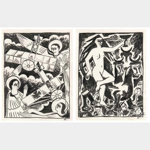 Natalia Sergeevna Goncharova (Russian, 1881-1962) Two Studies for The Mystical Images of War : Angels and Aeroplanes
